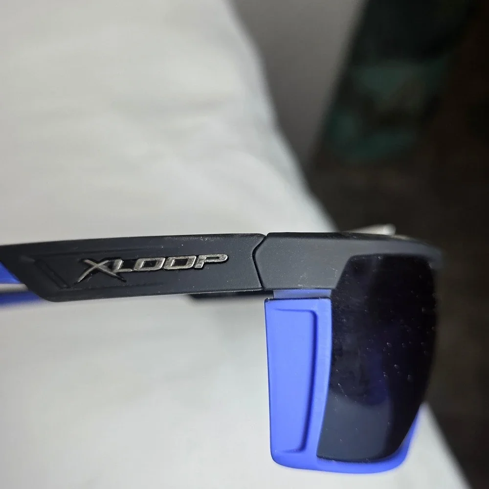 X-Loop Sports Sunglasses Black Blue Wrap Around UV400 Polycarbonate Lens Mens